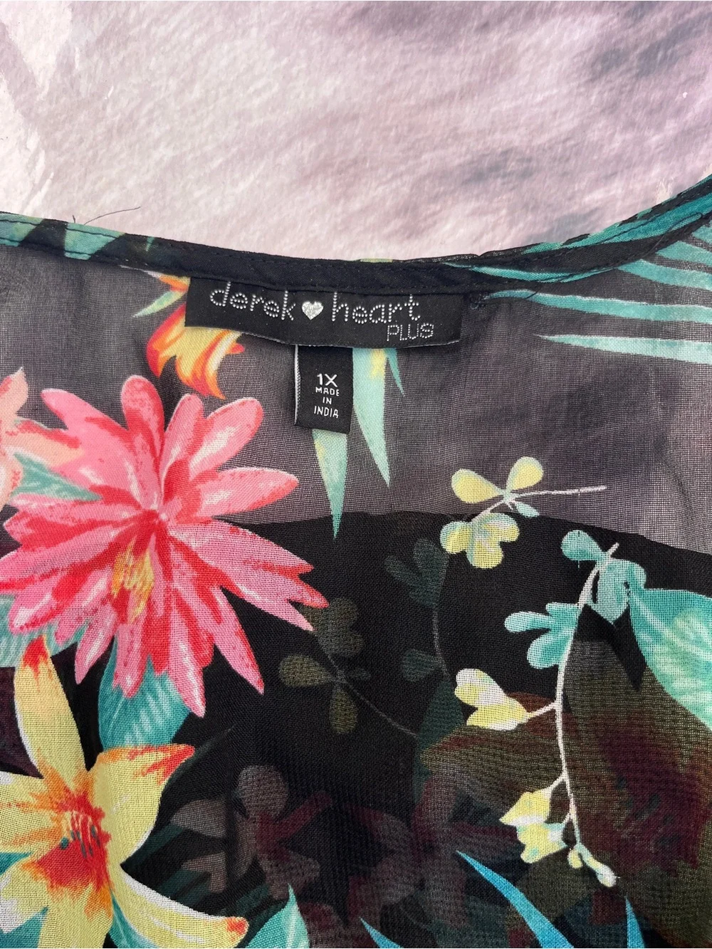 Derek Heart Black Tropical Floral Deep V Swim Cover-Up